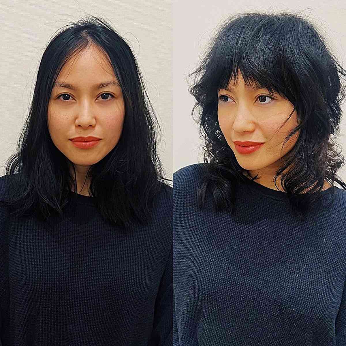 Medium Face-Framing Edgy Shag with Fringe for fine hair women with full cheeks
