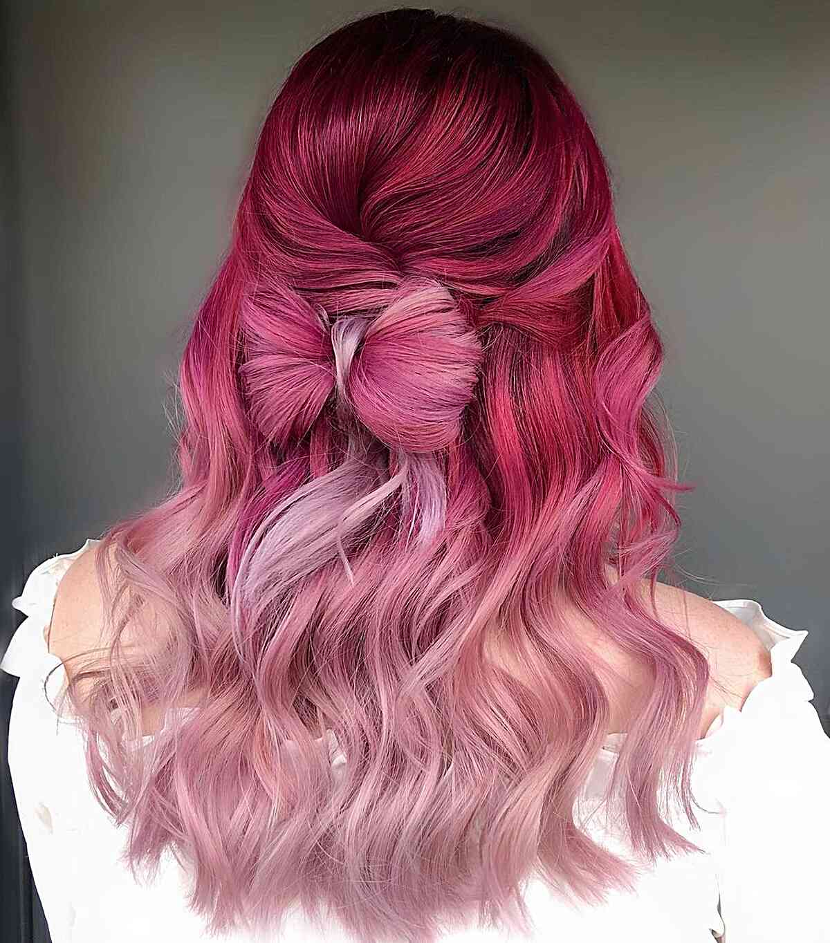 Medium Festival Pink Ombre Hair with Bow Tie Style