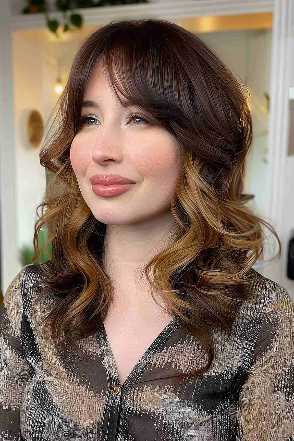 Medium foxy cut with tousled waves and jaw-length layers for fine to medium hair