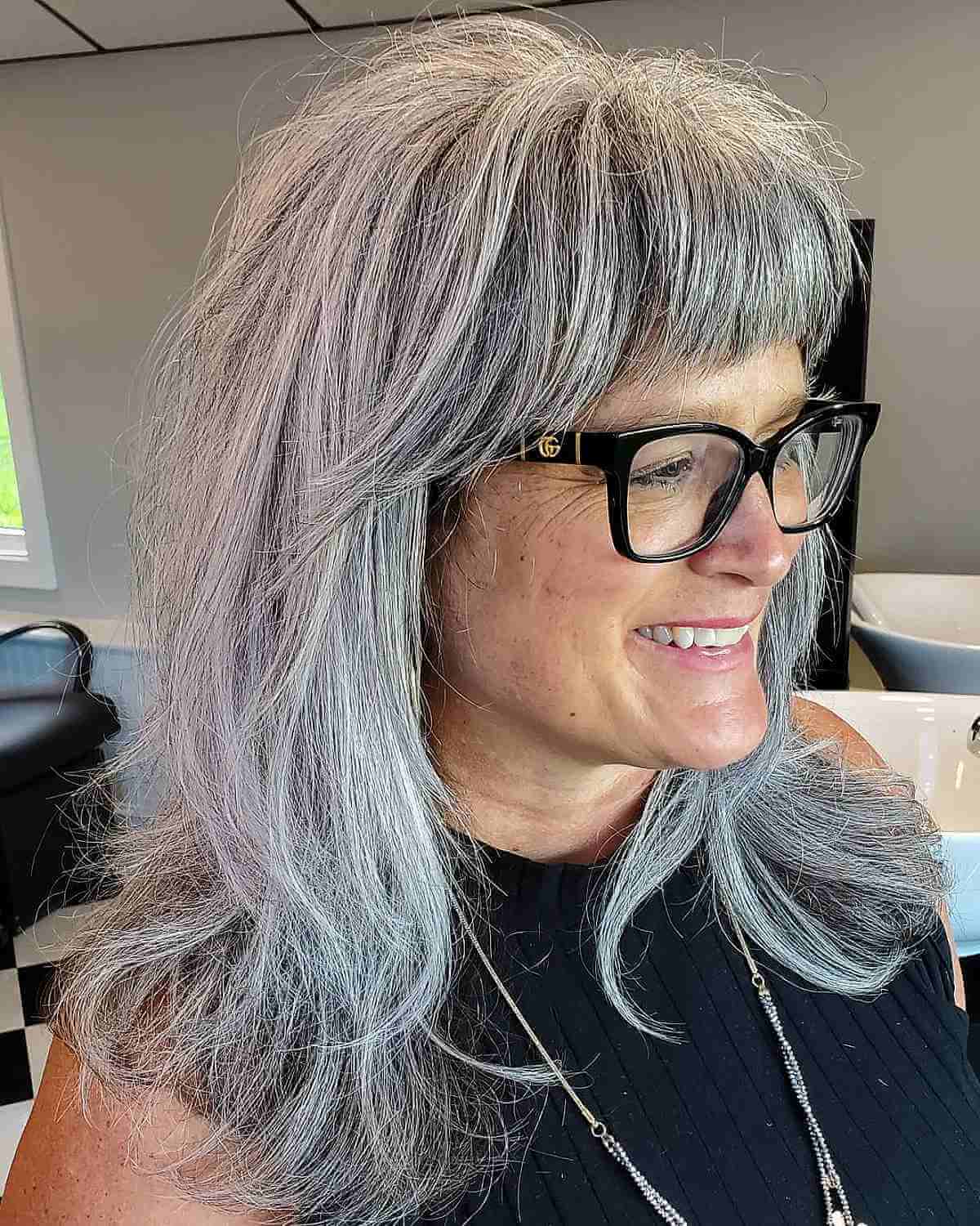 Medium Grey Shag with Glasses and Bangs