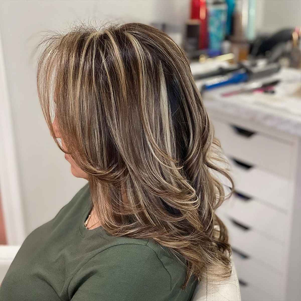 Medium hair with Long Layers with Blonde Highlights