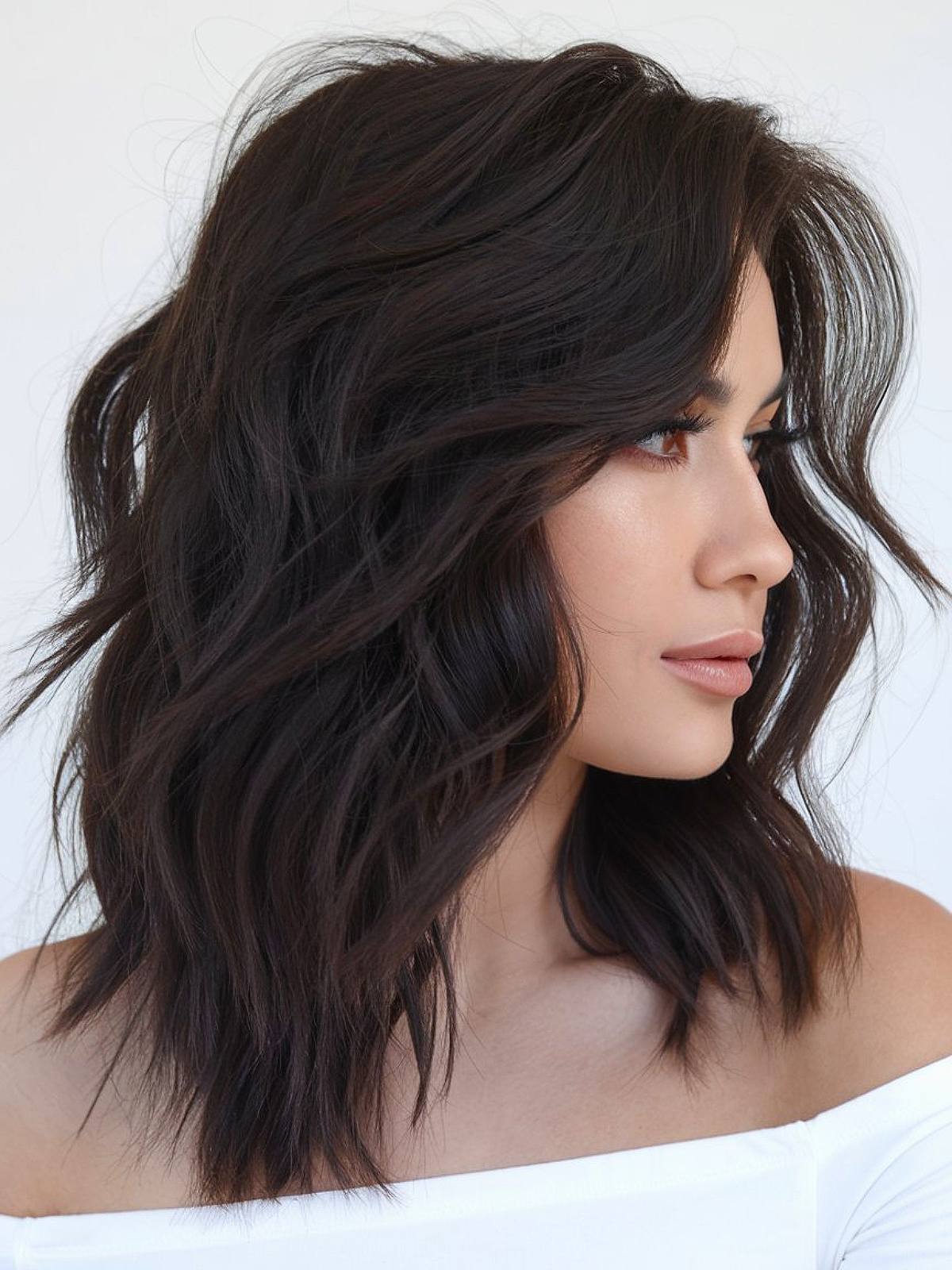 Medium-length wavy hairstyle for thick hair