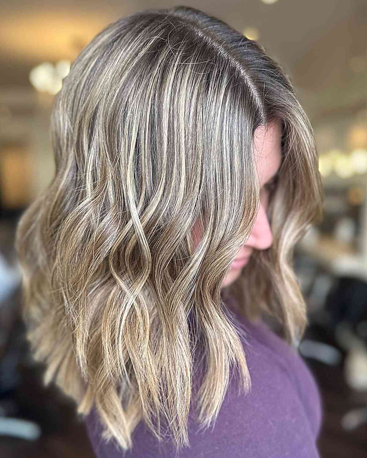 Medium Middle Part Layered Cut with Dirty Lived-in Blonde Balayage Hue