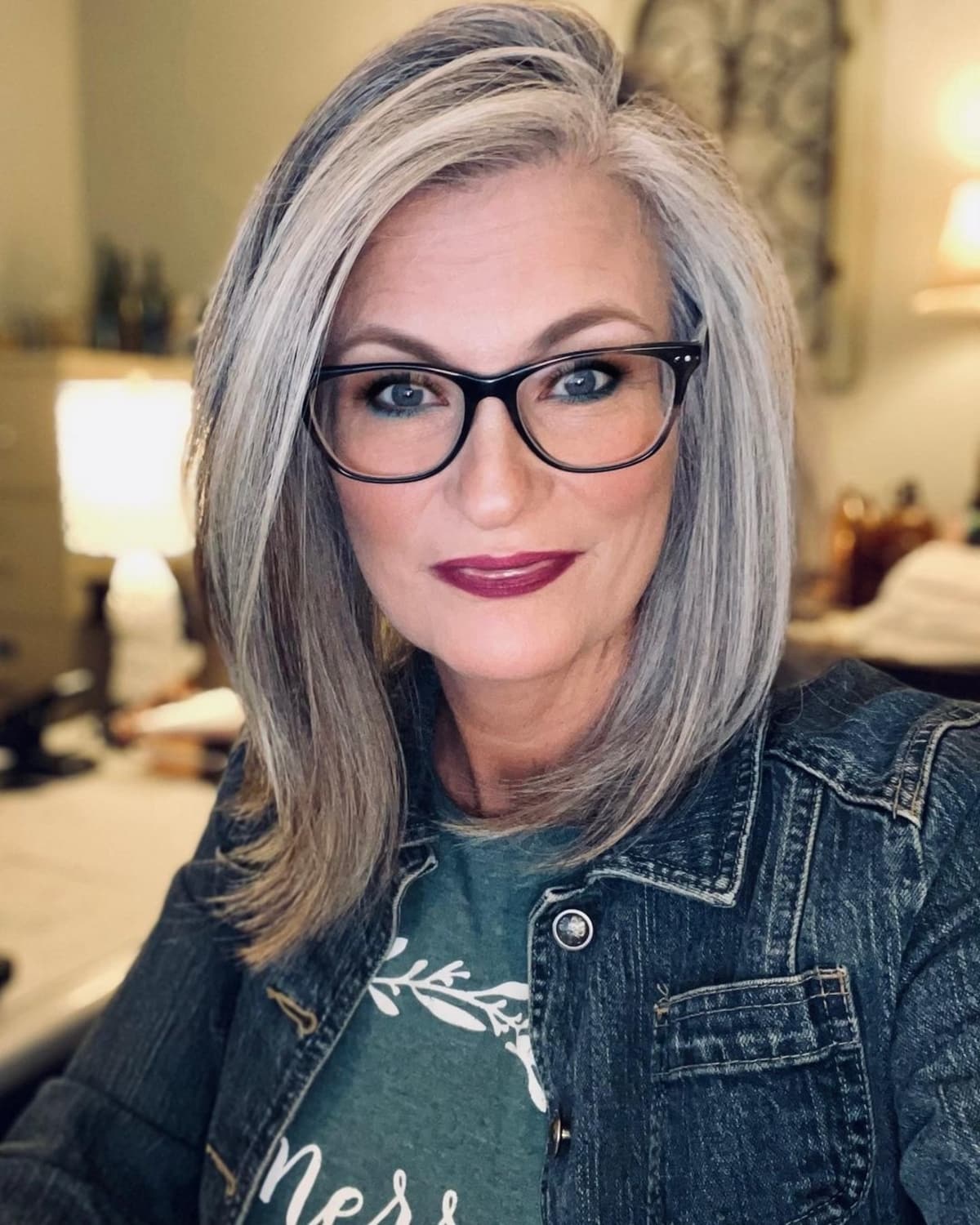 Medium-length bob with layers for older women with glasses