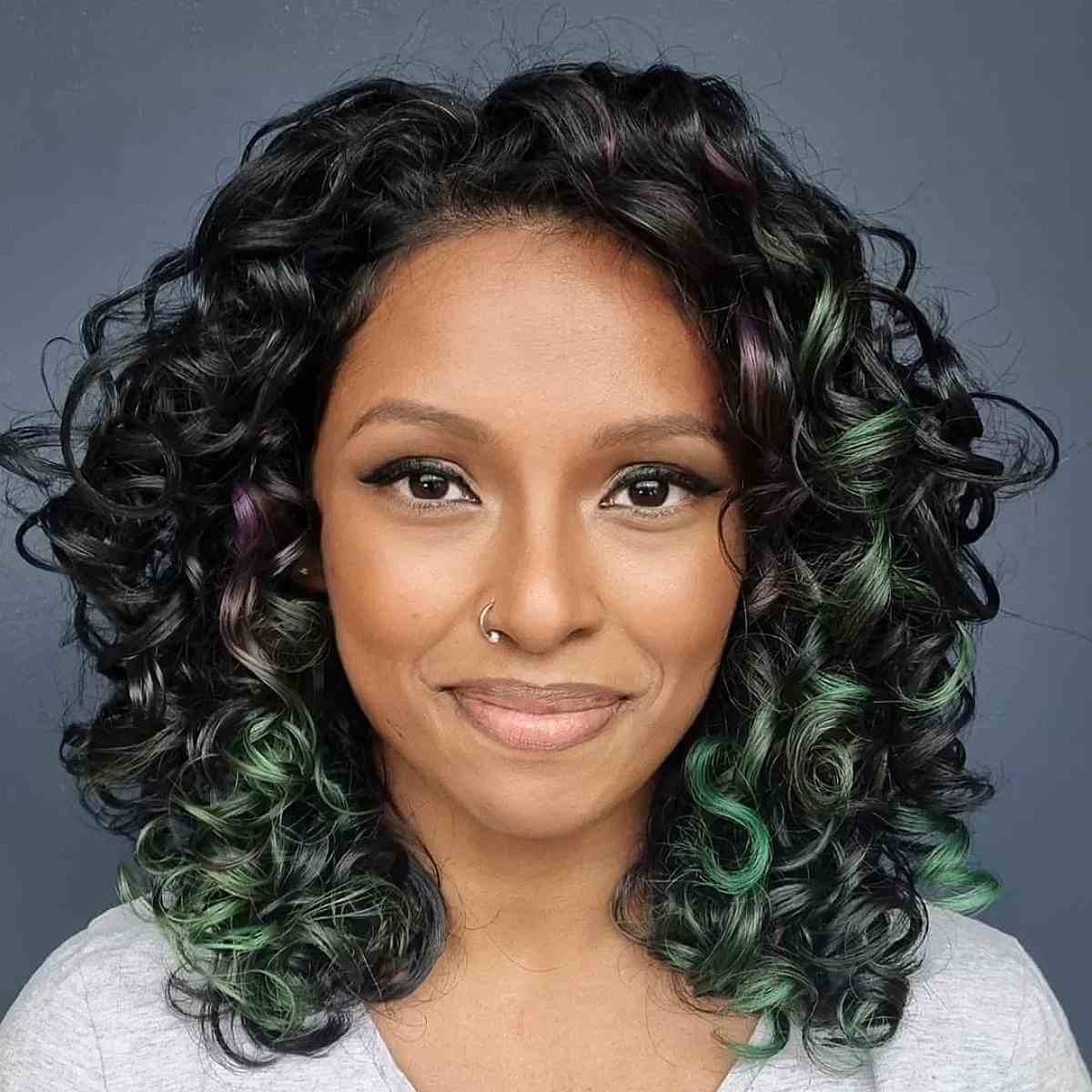 Medium-Length Bright Purple and Jade Curls