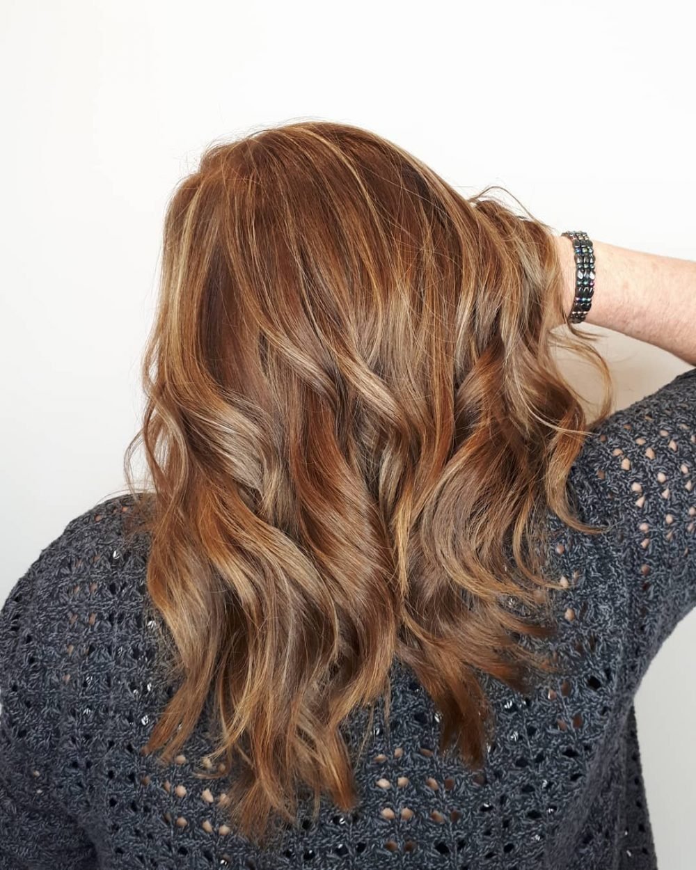Medium Length Toffee Brown Hair with Butter Blonde Highlights