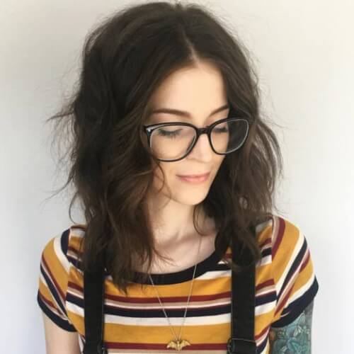 Shoulder-length layered lob cut for thick hair