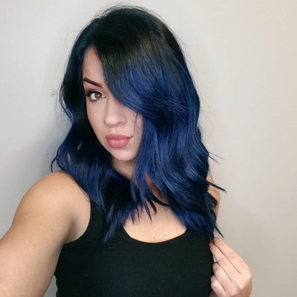 Medium-Length Dark Blueberry Hair Color