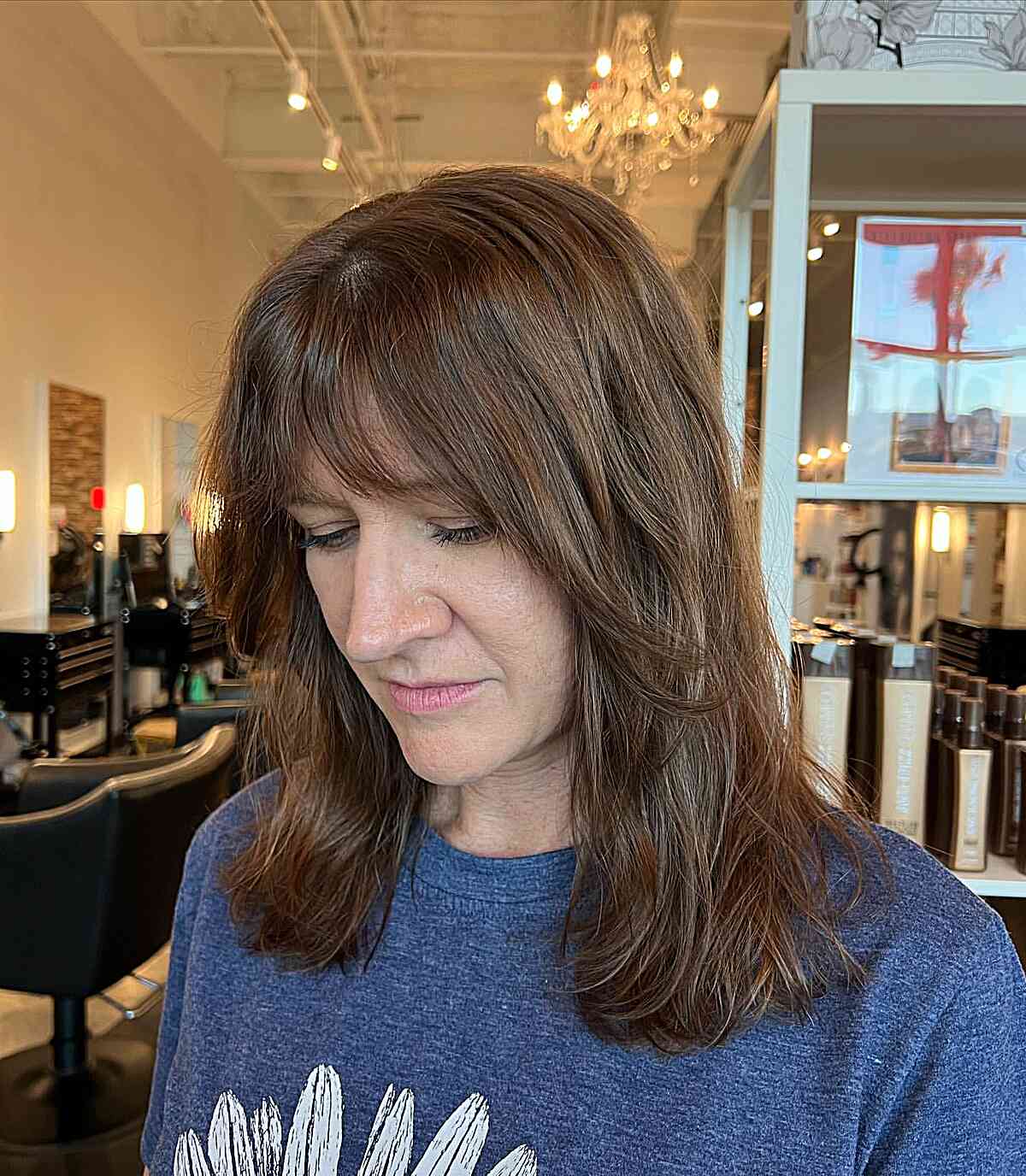 Medium-Length Feathered Hair for Old Ladies