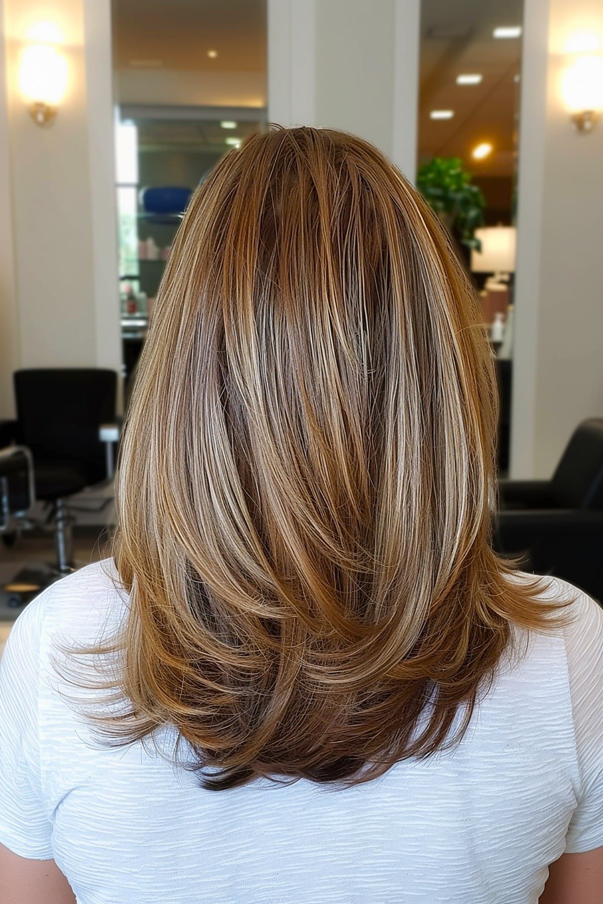 Medium length U shape haircut with layers