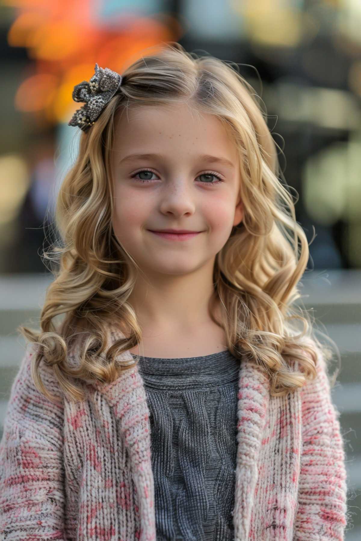 Girl with medium-length loose curls and side clip