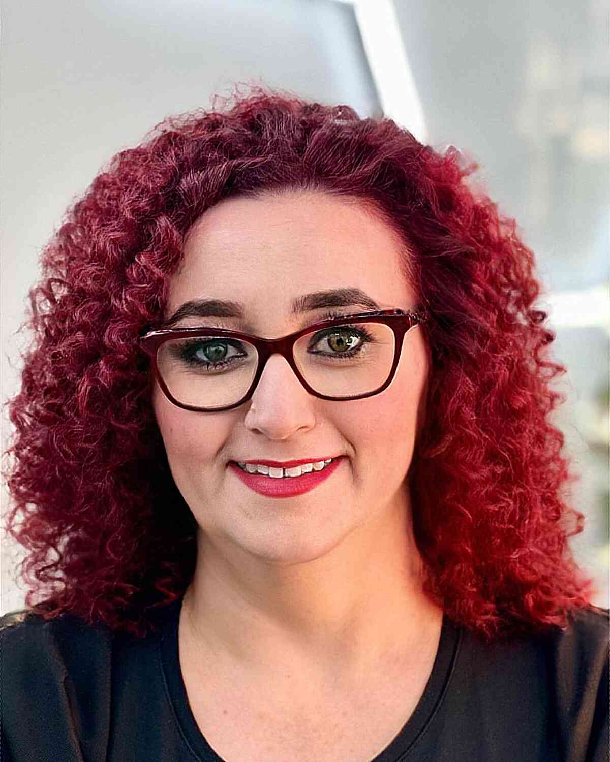Medium-Length Next Level Red Curls for women with glasses