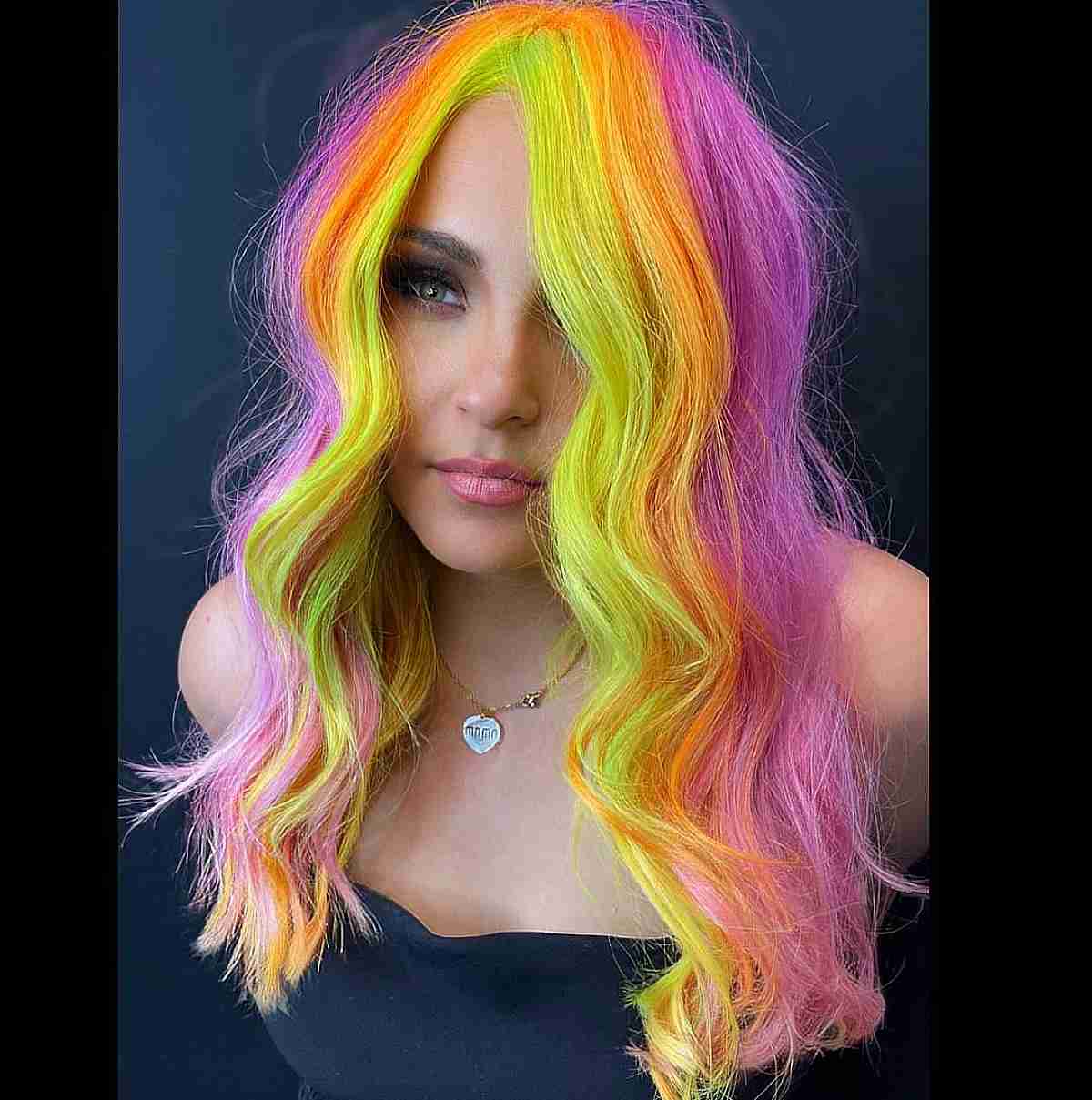 Medium-Length Rainbow-Inspired Hair Color