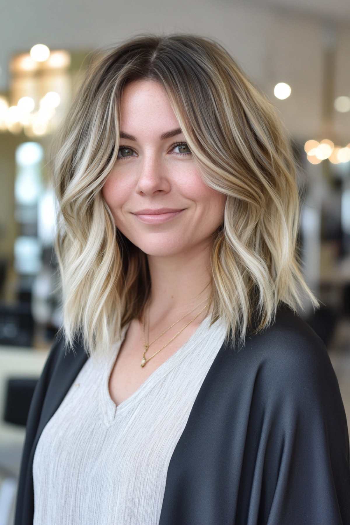 Medium-length with razor end and ash blonde highlights