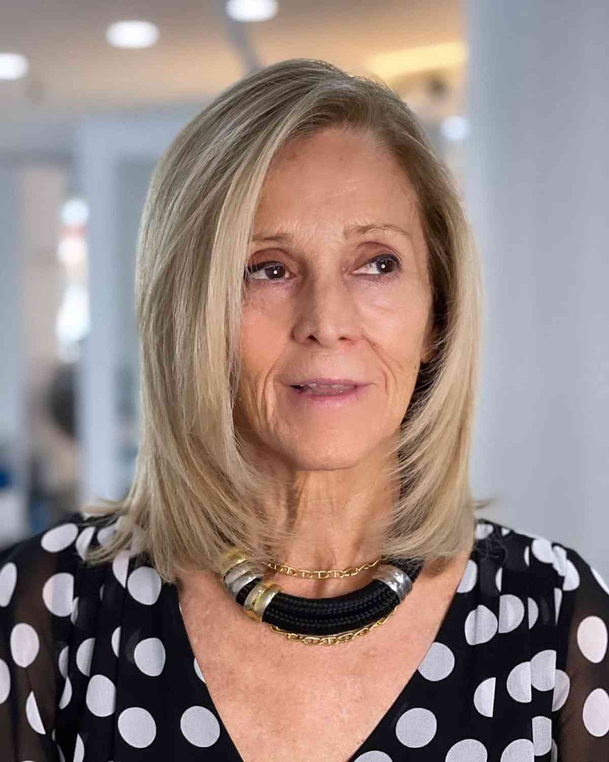 Medium-Length Side-Parted Hair for Ladies Over Seventy