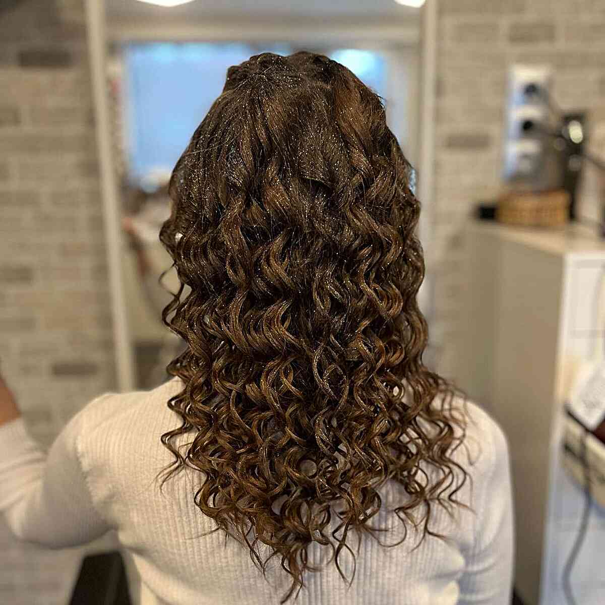 Medium-Length Thick Defined Curls with Double French Braids and U-Shaped Layers for Prom