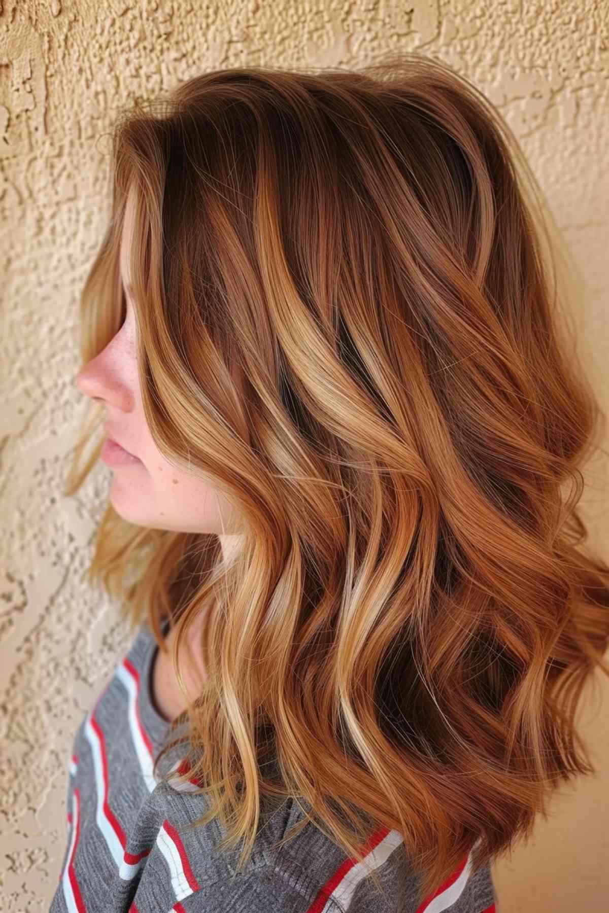 Medium Length Wavy Hair with Warm and Cool Highlights
