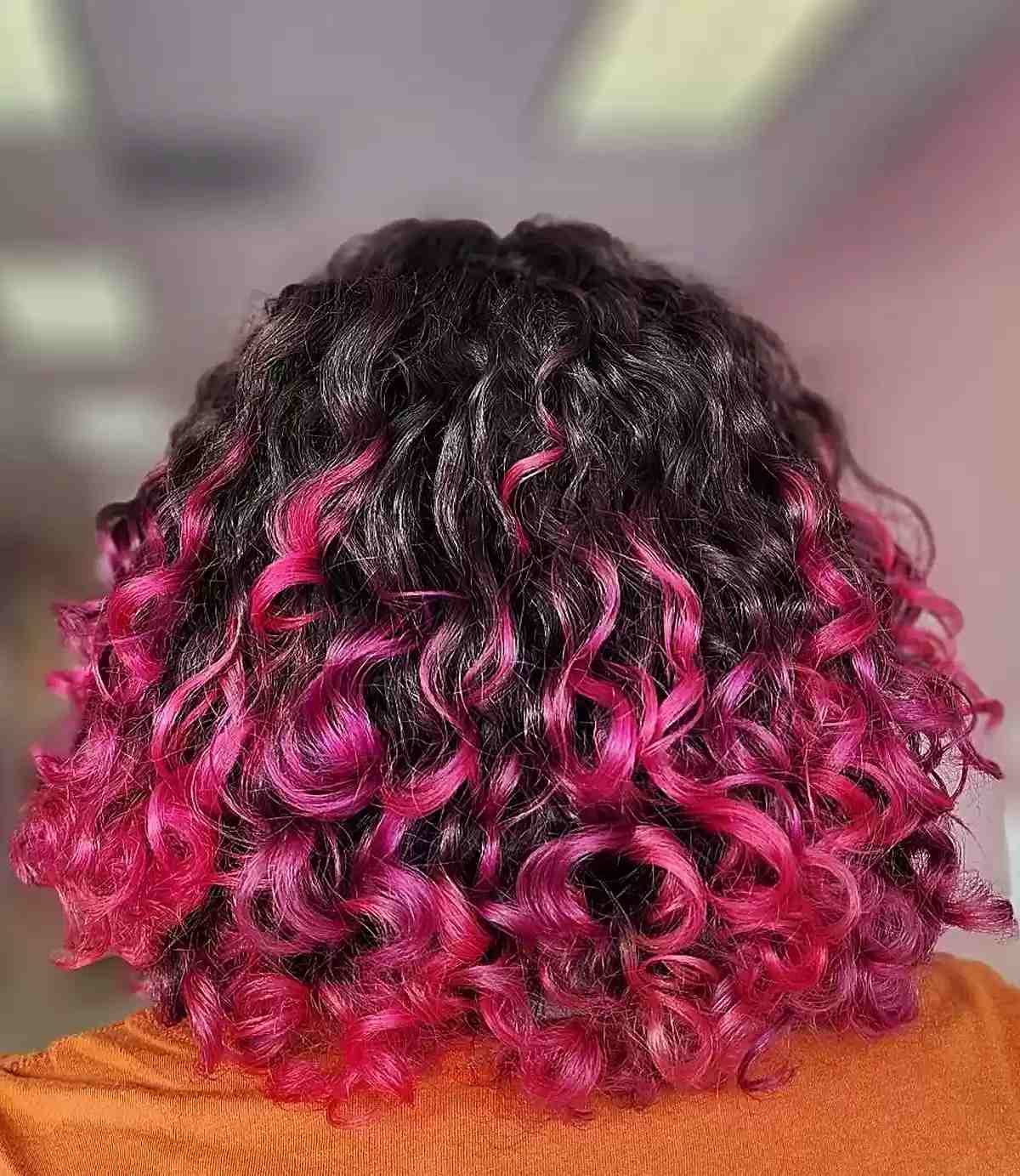 Medium Ombre Curls with Vivid Pink Ends