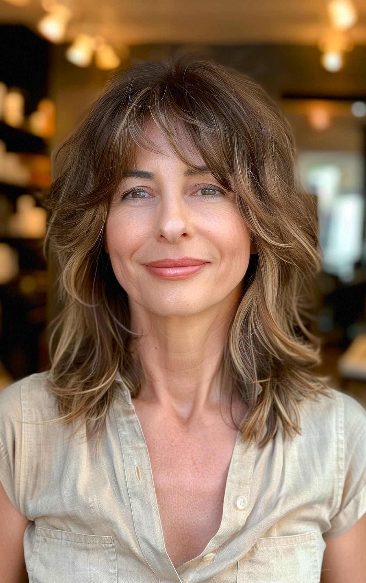 Medium shag haircut with bangs for women over 50 seeking layered styles