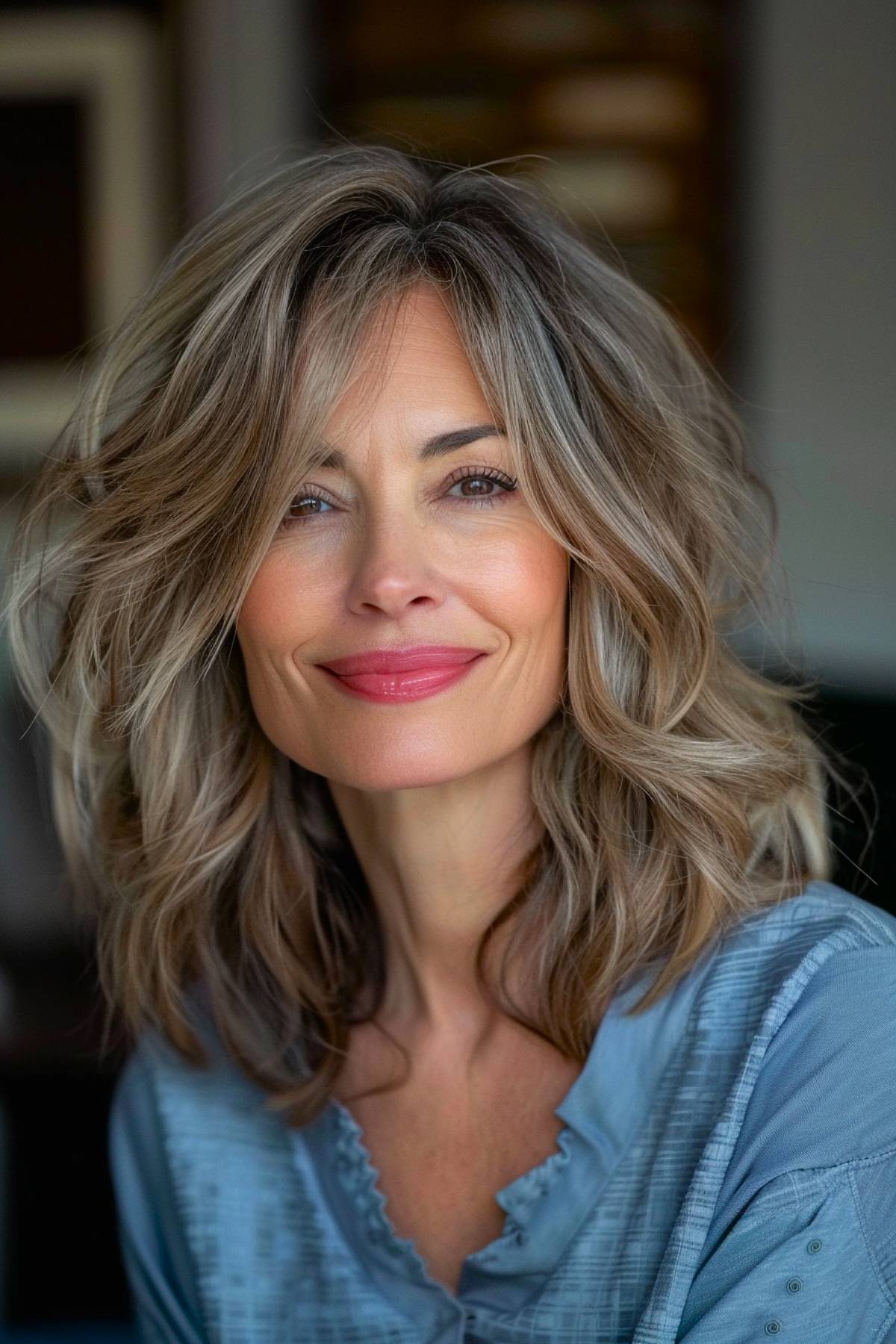 Medium shag layered haircut for women over 50