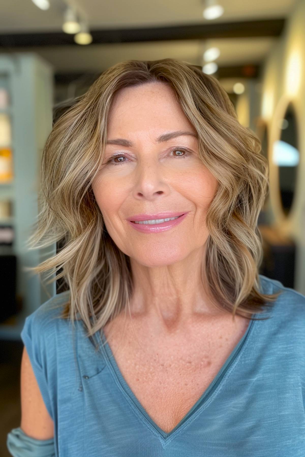 Medium shaggy haircut for women over 50 with fine hair