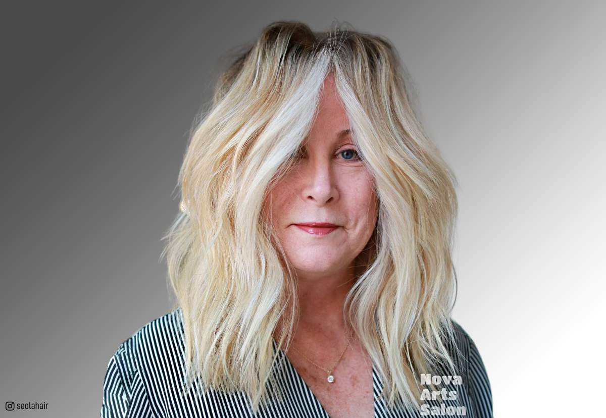 medium shaggy hairstyle for over 60