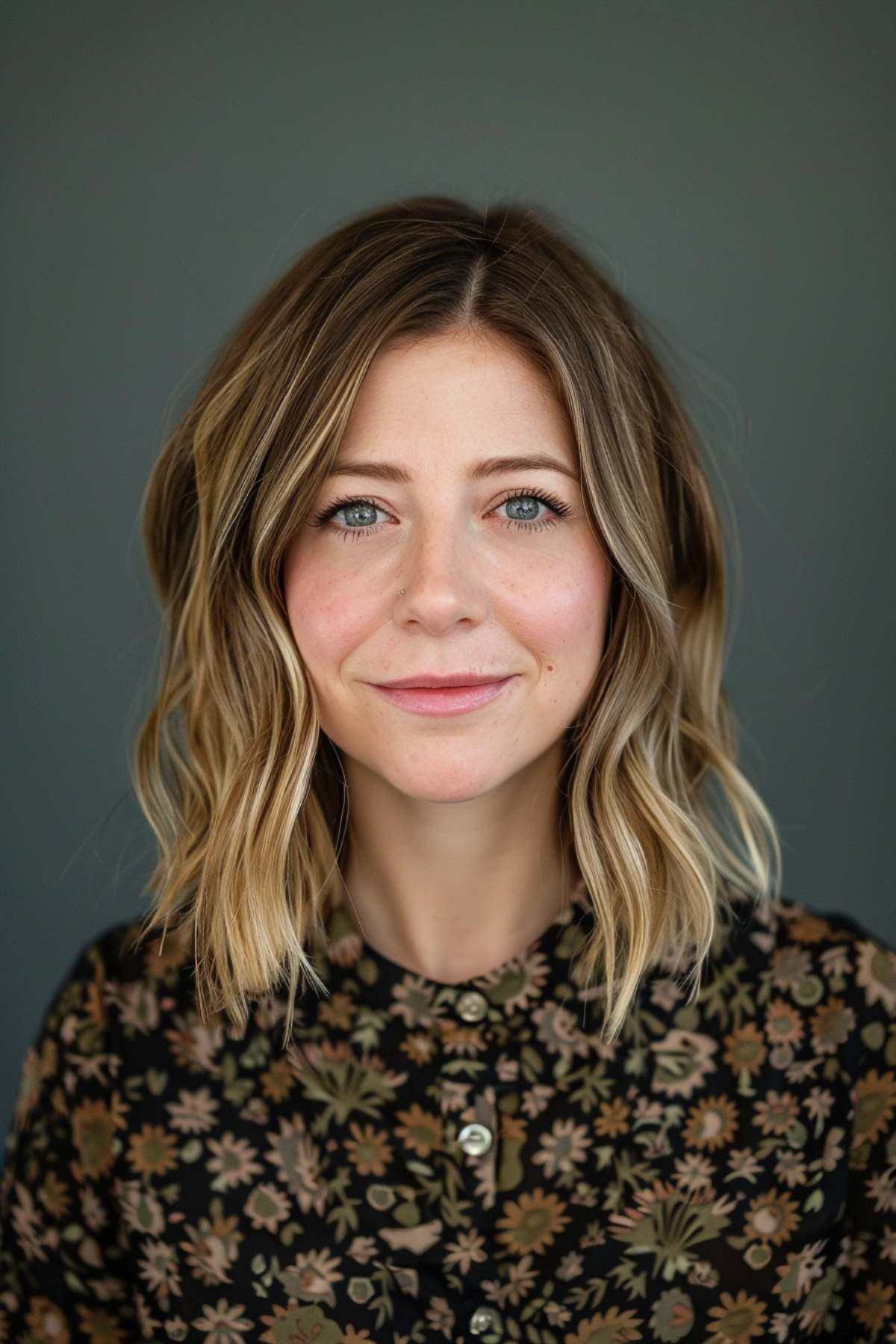 Woman with medium textured bob haircut and short layers