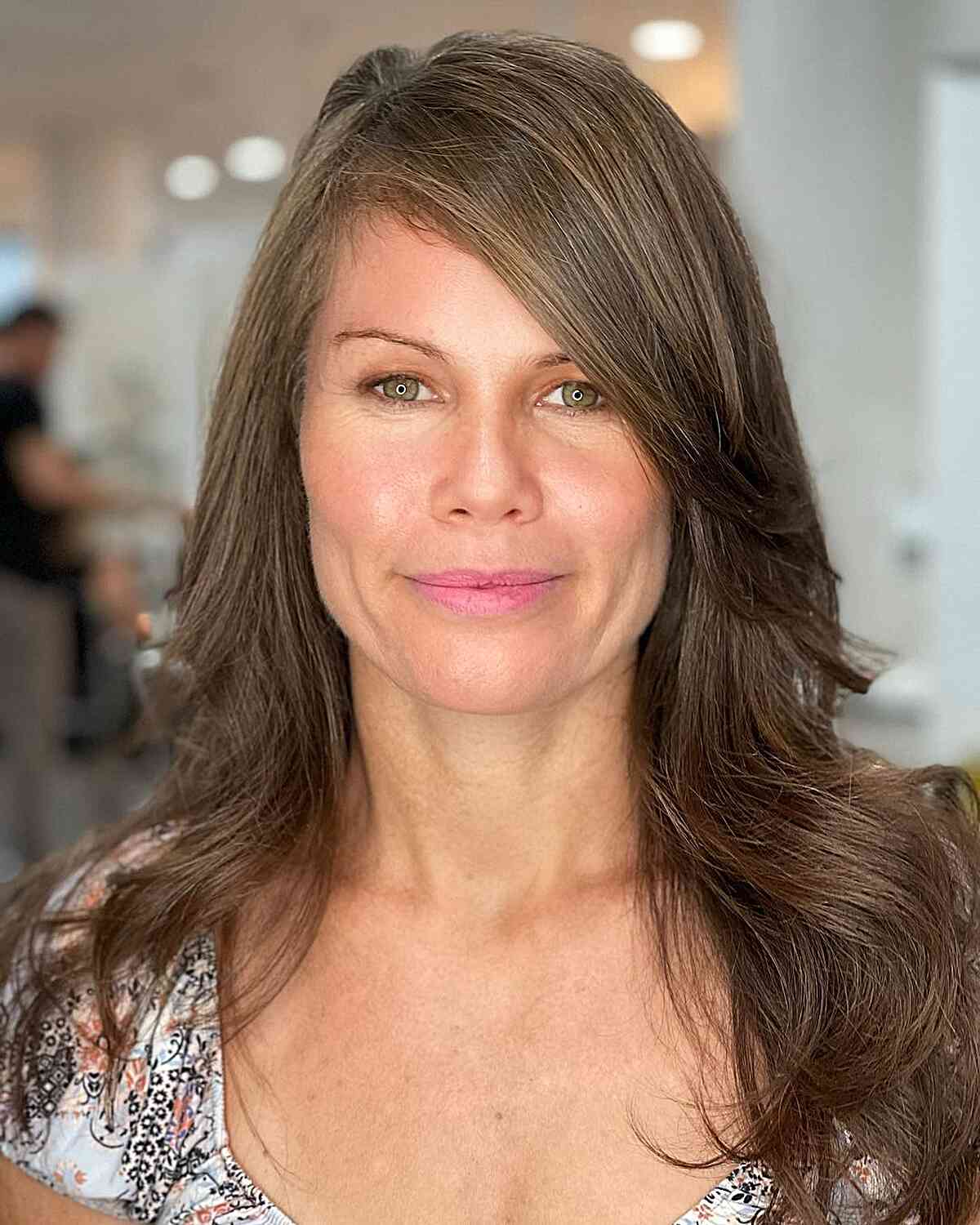 Medium-to-Long Brunette Straight Hair for Square Faces
