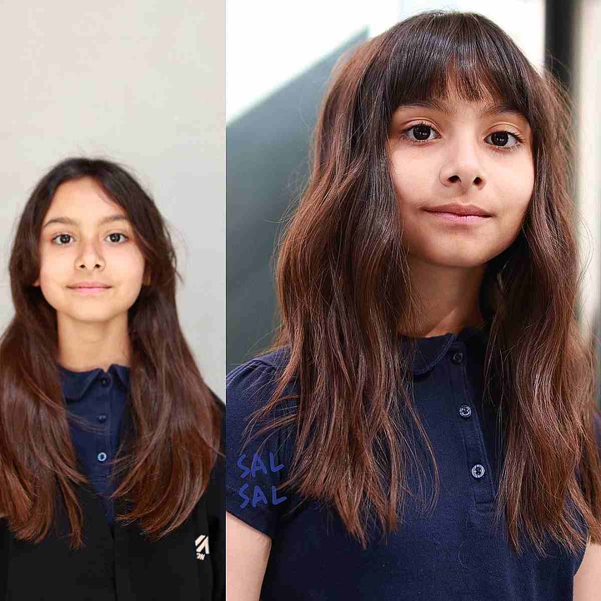 Medium to Long Hair with Choppy Bangs for Little Girls