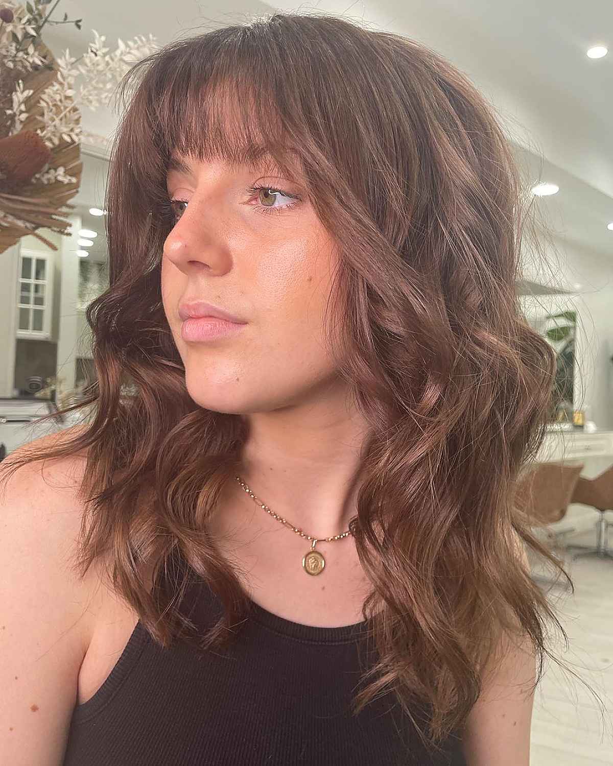 Medium Wolf Cut with Waves and Wispy Bangs