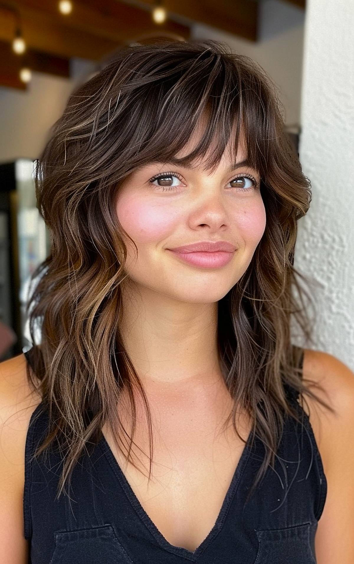 Medium wolfcut haircut with bangs for women looking for layered styles