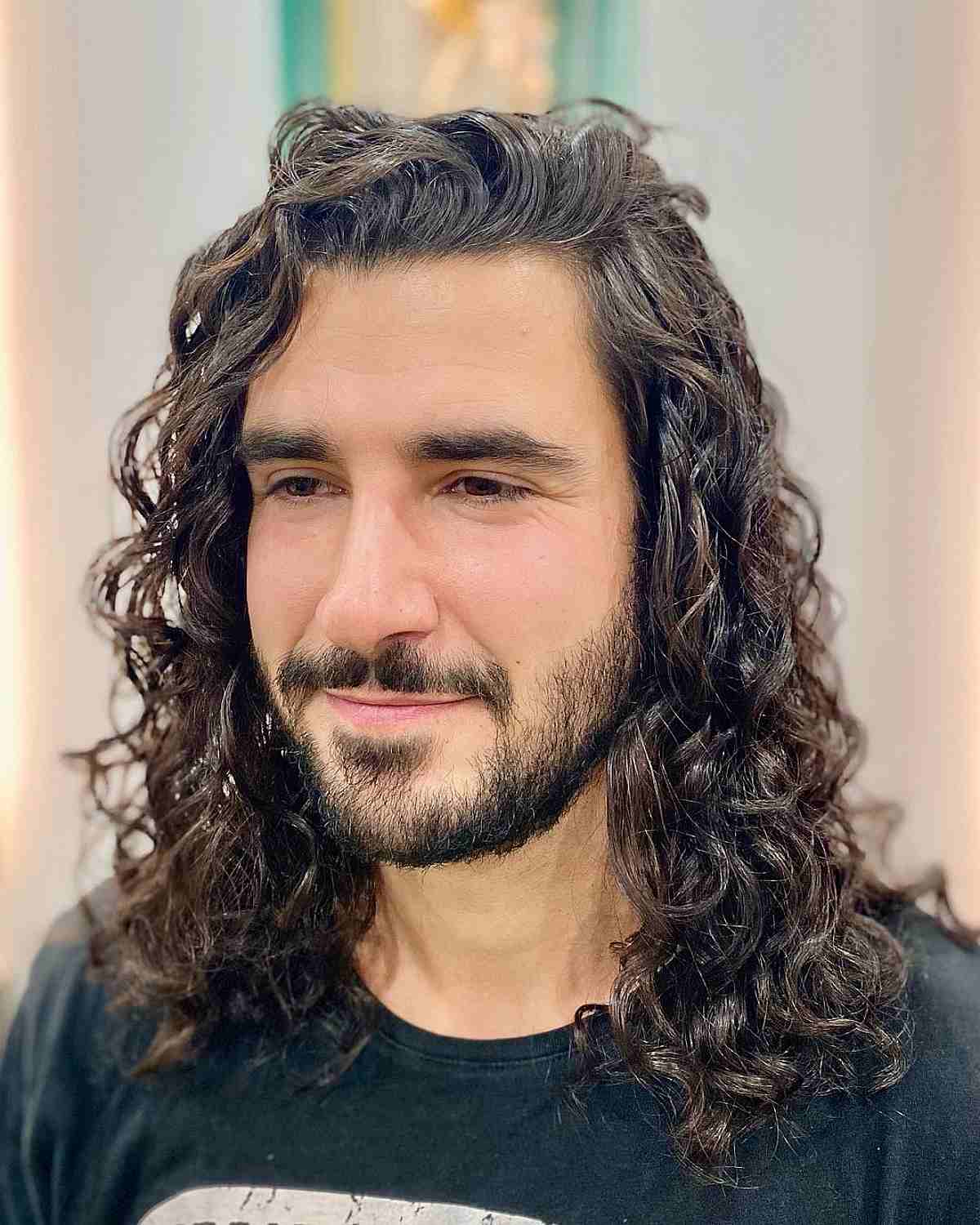 Mens Comb Over Style on Long Curly Hair