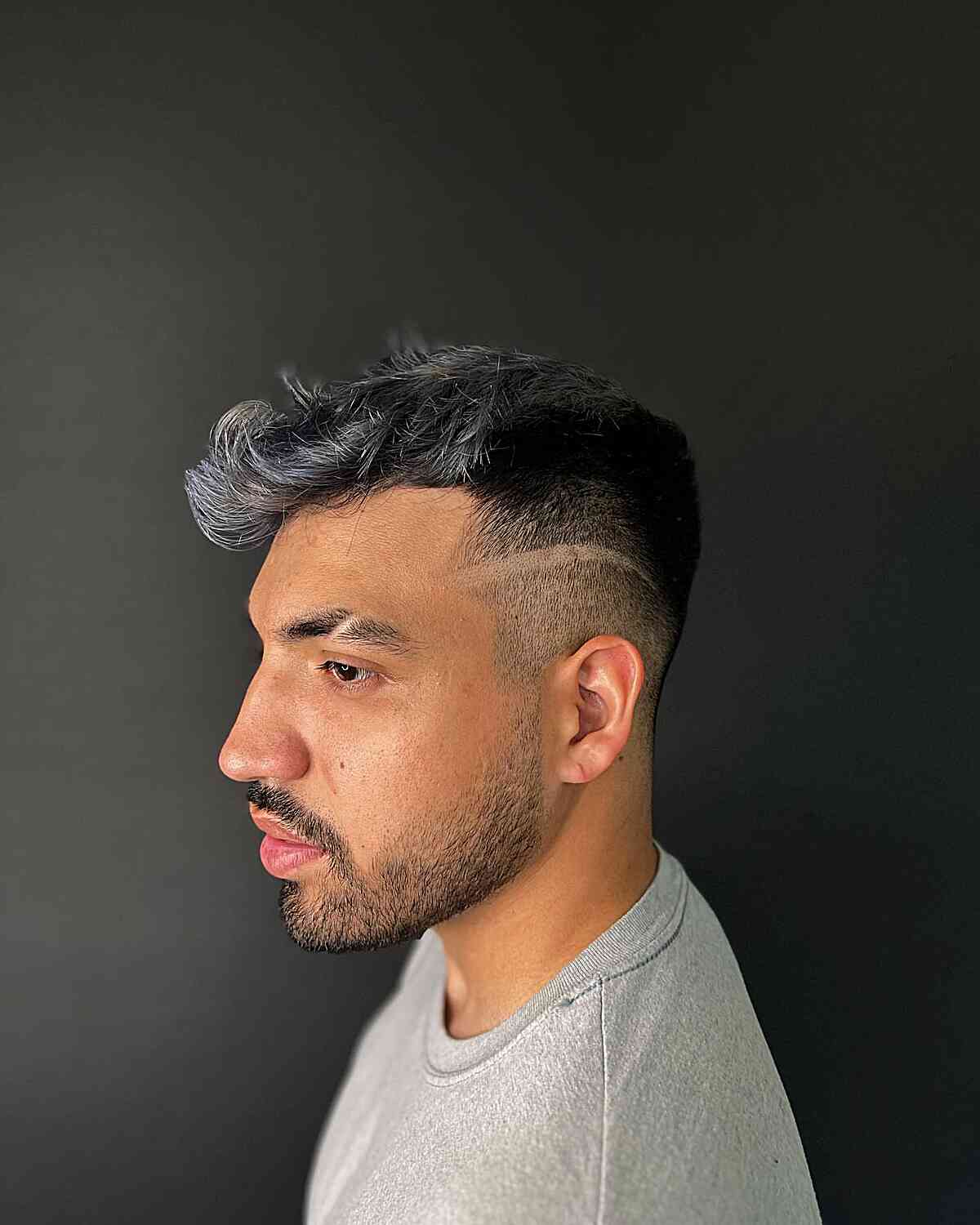 Men's Tapered Side and Shaved Line with Frosted Smokey Highlights
