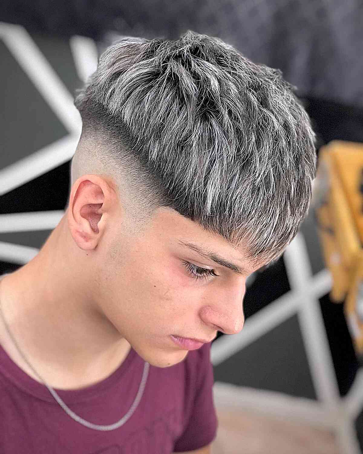 Men's Temple Fade Cut with Frosted Grey Highlights