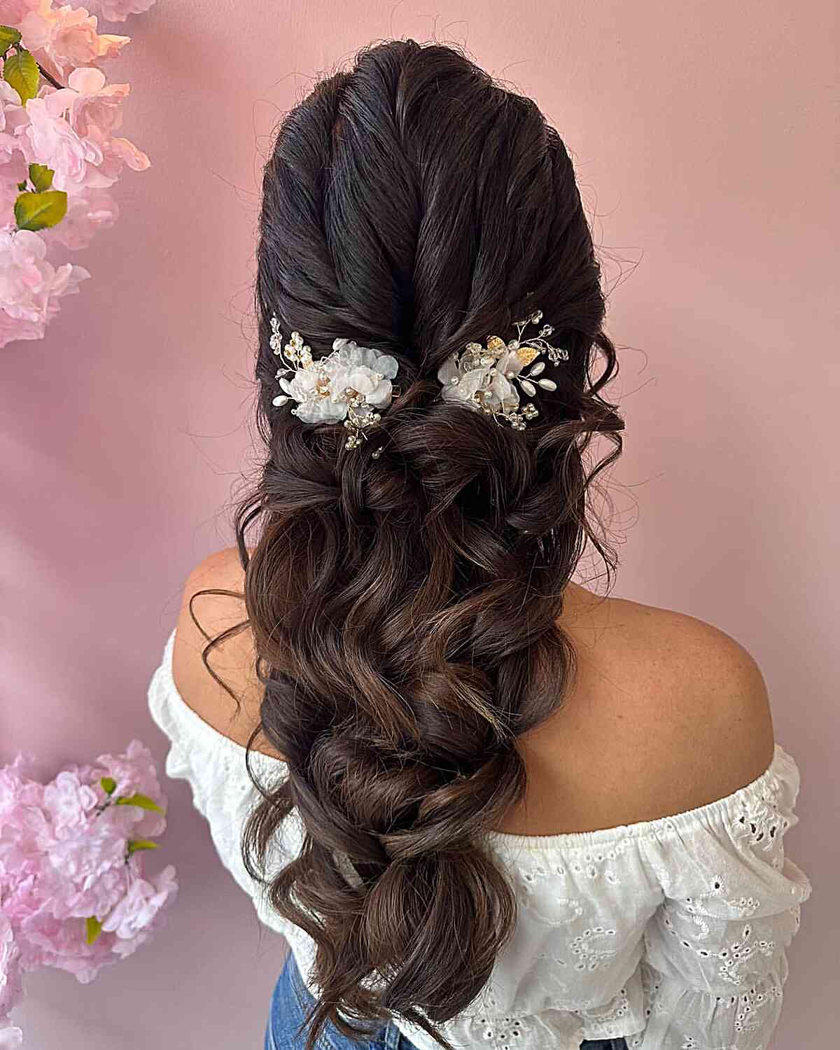 Long-Length Mermaid Braid with Elegant Flower Clips for Weddings