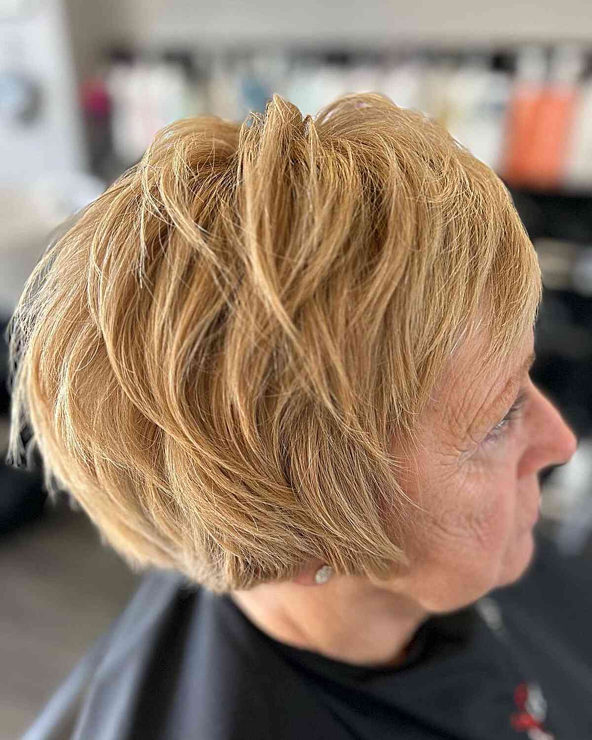 Messy and Choppy Jaw-Length Bob for older women with short hair