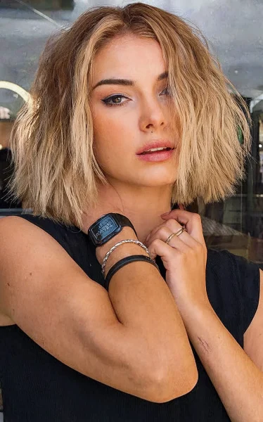 A Messy Blonde Blunt Cut Bob