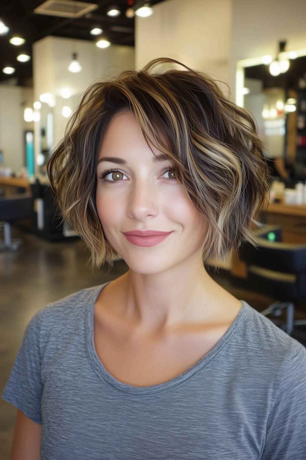 Messy bob hairstyles with tousled layers and soft highlights