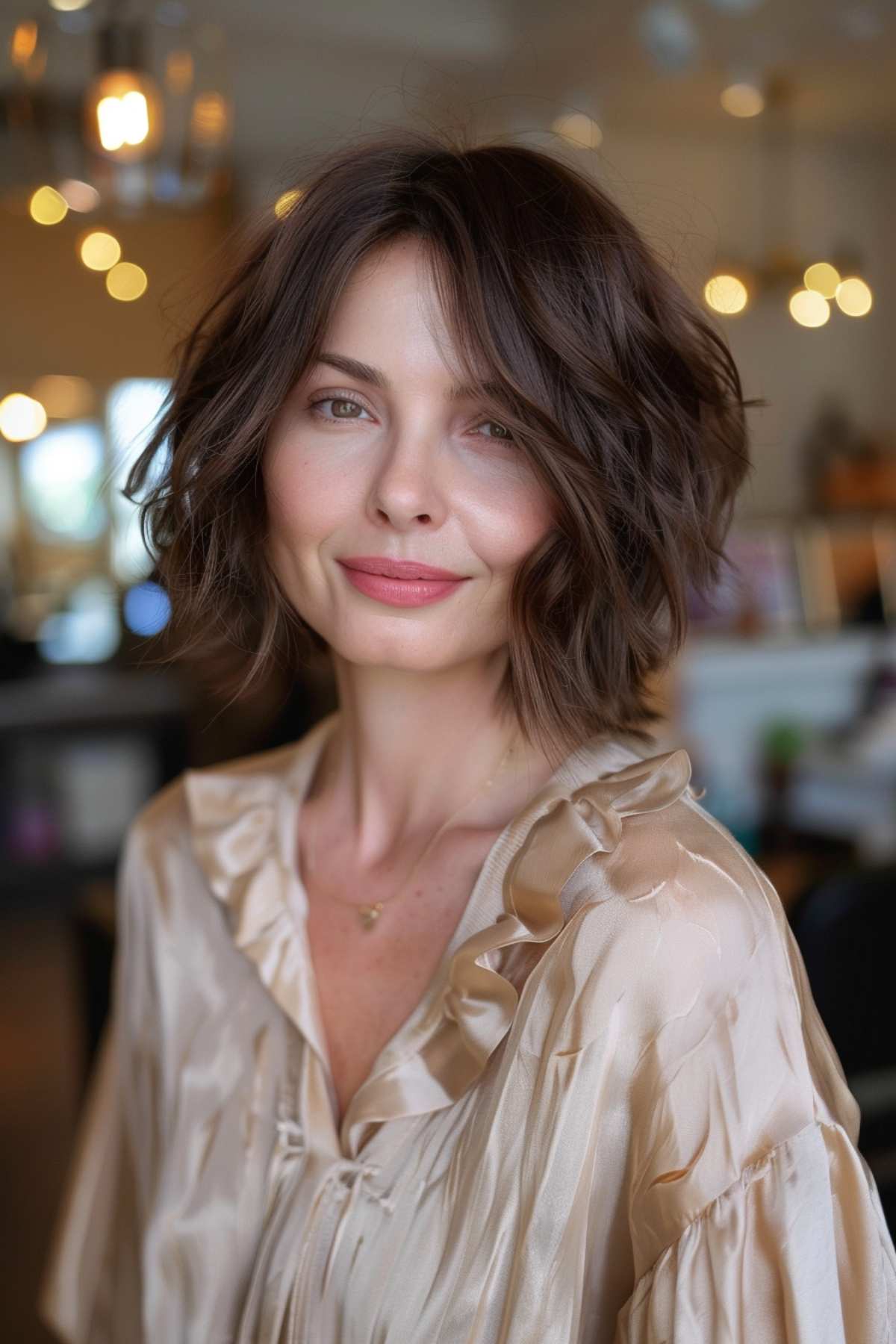 Messy bob with thick hair texture and tousled waves for volume control and softness