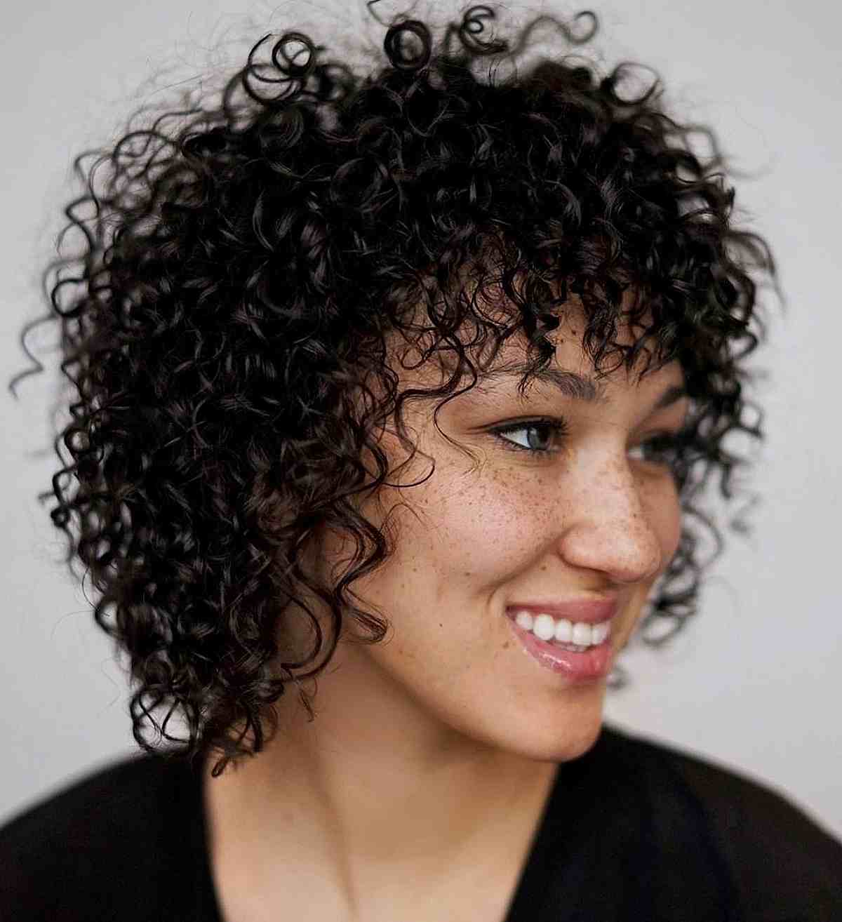Messy Curly Bob with Fringe