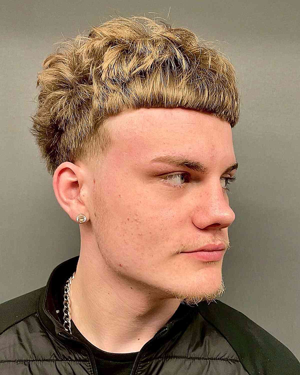 Messy Edgar Style with Straight Bangs for Men's Blonde Hair