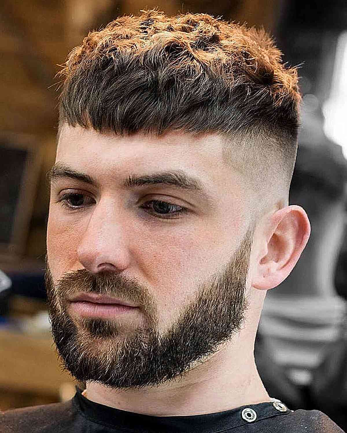 Messy French Crop with Buzz Fade for Gents with Beard and Thick Hair