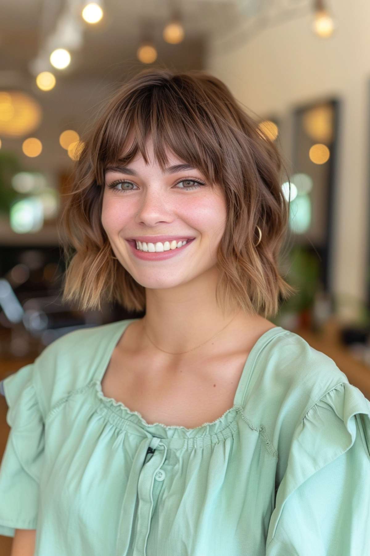 Short layered cut with messy fringe, adding texture and softness to fine hair