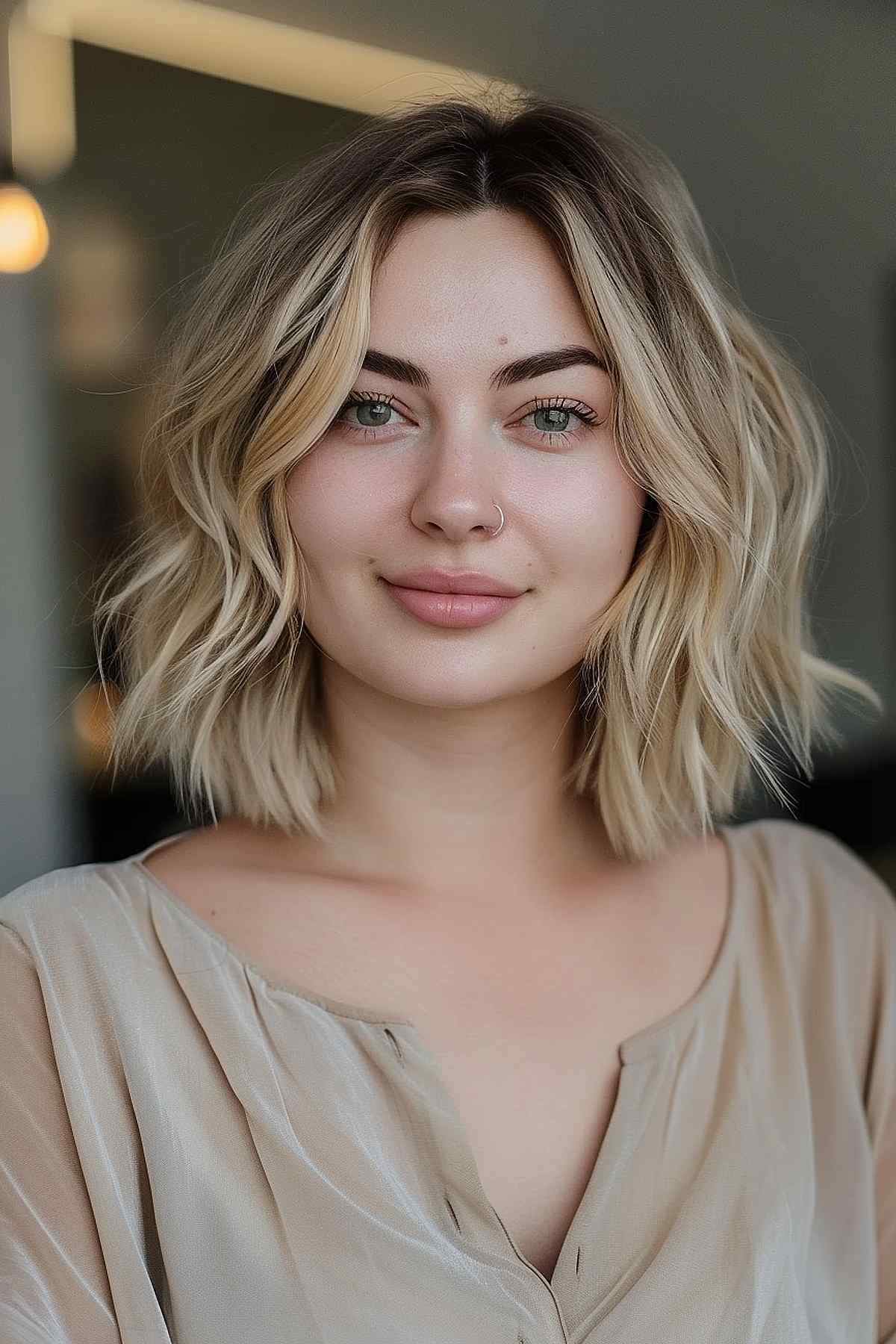 Messy layered bob with middle part