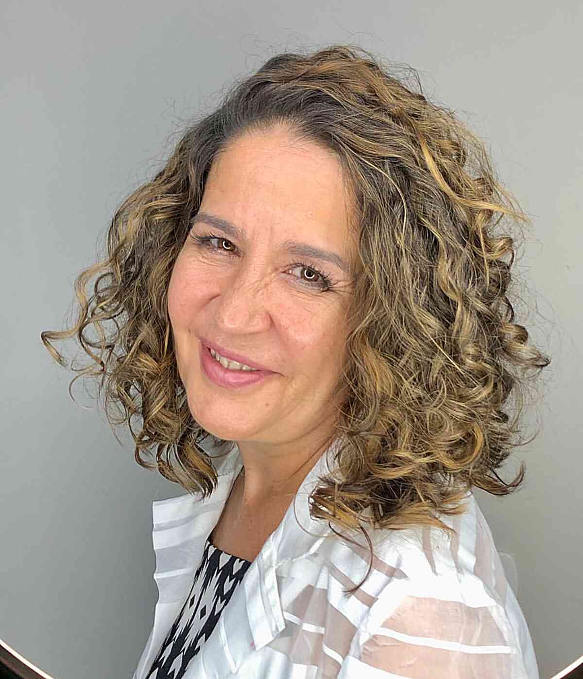 Messy Layered Curls for Neck-Length Lob Cut for Older Ladies Over 60