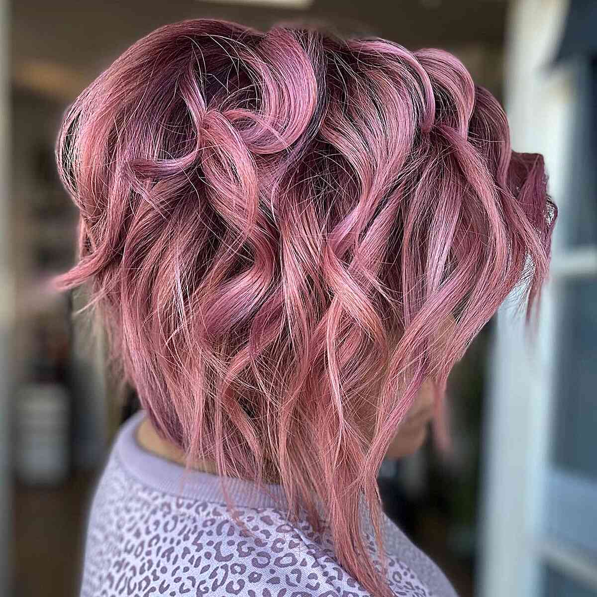 Messy Layered Pink Hair with Dark Roots for women with choppy ends