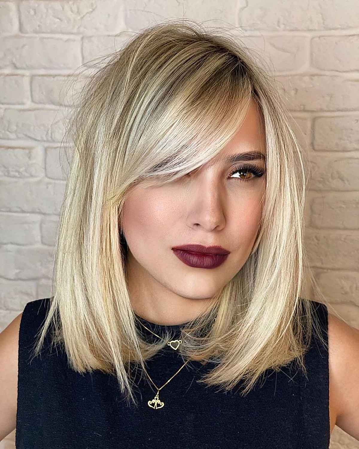 Messy Lob with Side-Swept Bangs