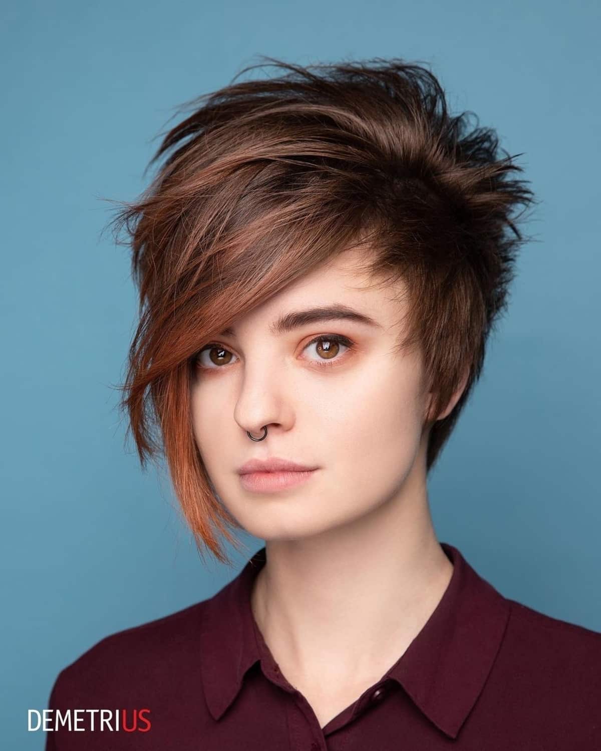 Messy Long Pixie Haircut with Long Side Bangs