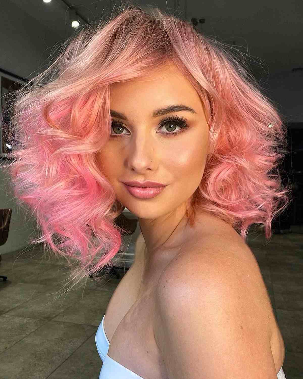 Messy Pink Long Bob with a Deep Side Part