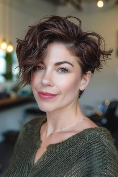 A Messy pixie for thick coarse hair with highlights